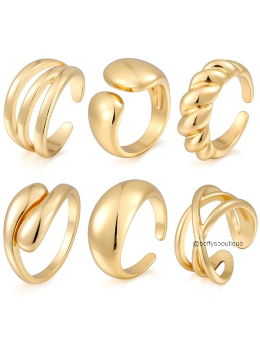 6-Piece 18K Gold-Plated Stacking Rings Set Brass Open Band Knuckle Rings